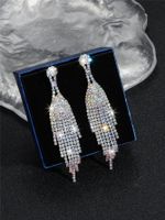 1 Pair Simple Style Solid Color Plating Inlay Copper Rhinestones Silver Plated Drop Earrings main image 5