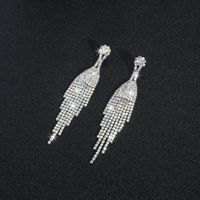 1 Pair Simple Style Solid Color Plating Inlay Copper Rhinestones Silver Plated Drop Earrings main image 2