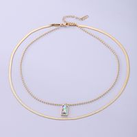 Vintage Style Rectangle Stainless Steel Plating Inlay Crystal 18k Gold Plated Pendant Necklace main image 5
