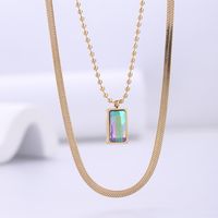 Vintage Style Rectangle Stainless Steel Plating Inlay Crystal 18k Gold Plated Pendant Necklace main image 1