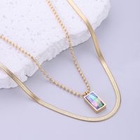 Vintage Style Rectangle Stainless Steel Plating Inlay Crystal 18k Gold Plated Pendant Necklace sku image 1