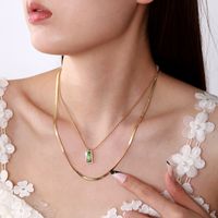Vintage Style Rectangle Stainless Steel Plating Inlay Crystal 18k Gold Plated Pendant Necklace main image 2
