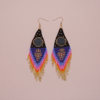 1 Pair Vacation Handmade Color Block Beaded Braid Seed Bead Dangling Earrings sku image 4