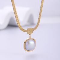 Vintage Style Square Stainless Steel Plating Inlay Pearl 18k Gold Plated Pendant Necklace main image 2