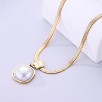 Vintage Style Square Stainless Steel Plating Inlay Pearl 18k Gold Plated Pendant Necklace main image 4