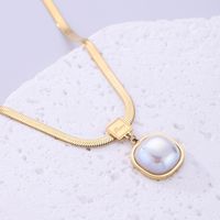 Vintage Style Square Stainless Steel Plating Inlay Pearl 18k Gold Plated Pendant Necklace sku image 1