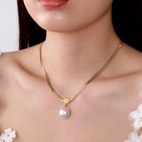 Vintage Style Square Stainless Steel Plating Inlay Pearl 18k Gold Plated Pendant Necklace main image 5