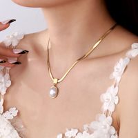 Vintage Style Square Stainless Steel Plating Inlay Pearl 18k Gold Plated Pendant Necklace main image 3