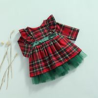 Christmas Princess Plaid Bow Knot Cotton Girls Dresses sku image 2