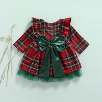 Weihnachten Prinzessin Plaid Bogenknoten Baumwolle Mädchen Kleider main image 3