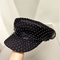 Women's Elegant Sweet Solid Color Rhinestone Curved Eaves Military Hat main image 4