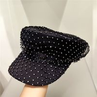 Women's Elegant Sweet Solid Color Rhinestone Curved Eaves Military Hat main image 6