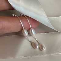 1 Pair Simple Style Geometric Plating Freshwater Pearl Sterling Silver Drop Earrings sku image 1