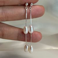 1 Pair Simple Style Geometric Plating Freshwater Pearl Sterling Silver Drop Earrings main image 3