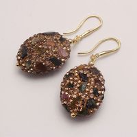 1 Pair Retro Lady Oval Natural Stone Copper Drop Earrings main image 3