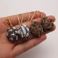 1 Pair Retro Lady Oval Natural Stone Copper Drop Earrings main image 4