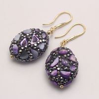 1 Pair Retro Lady Oval Natural Stone Copper Drop Earrings sku image 2