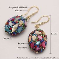 1 Pair Retro Lady Oval Natural Stone Copper Drop Earrings main image 2