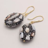 1 Pair Retro Lady Oval Natural Stone Copper Drop Earrings sku image 3