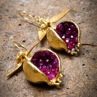 1 Pair Ethnic Style Pomegranate Plating Inlay Alloy Artificial Gemstones Drop Earrings main image 1