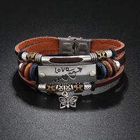 Punk Geometric Letter Butterfly Stainless Steel Alloy Leather Handmade Men's Bracelets main image 1
