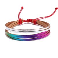 Bohemian Geometric Color Block Leather Rope Wax Line Handmade Women's Bracelets sku image 6
