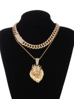 Hip-hop Punk Lion Zinc Alloy Plating Inlay Rhinestones 18k Gold Plated Men's Necklace main image 2