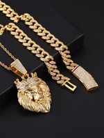 Hip-hop Punk Lion Zinc Alloy Plating Inlay Rhinestones 18k Gold Plated Men's Necklace main image 4
