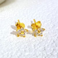 1 Pair Elegant Simple Style Star Plating Inlay Sterling Silver Zircon Gold Plated Ear Studs sku image 1