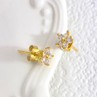 1 Pair Elegant Simple Style Star Plating Inlay Sterling Silver Zircon Gold Plated Ear Studs main image 1