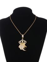 Gothic Hip-hop Punk Lion Crown Zinc Alloy Plating Inlay Rhinestones 18k Gold Plated Men's Necklace sku image 1