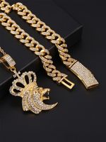 Gothic Hip-hop Punk Lion Crown Zinc Alloy Plating Inlay Rhinestones 18k Gold Plated Men's Necklace main image 2