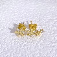 1 Pair Elegant Simple Style Flower Plating Inlay Sterling Silver Zircon Gold Plated Ear Studs main image 1