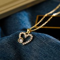 Einfacher Stil Pendeln Herzform Kupfer Überzug Inlay Zirkon 18 Karat Vergoldet Halskette Mit Anhänger main image 3