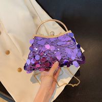 Rose Red Purple Gold Sequin Solid Color Shell Evening Bags main image 5