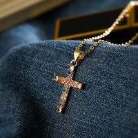Simple Style Commute Cross Copper Plating Inlay Zircon 18k Gold Plated Pendant Necklace main image 3