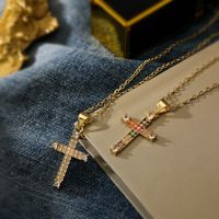Simple Style Commute Cross Copper Plating Inlay Zircon 18k Gold Plated Pendant Necklace main image 5