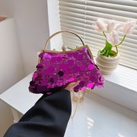 Rose Red Purple Gold Sequin Solid Color Shell Evening Bags sku image 1