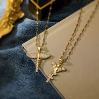 Simple Style Commute Cross Copper Plating Inlay Zircon 18k Gold Plated Women's Pendant Necklace main image 1