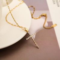 Simple Style Commute Cross Devil's Eye Stainless Steel Copper Plating Inlay Zircon 18k Gold Plated Pendant Necklace sku image 1