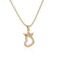 Simple Style Commute Heart Shape Crown Copper 18k Gold Plated Zircon Pendant Necklace In Bulk main image 2