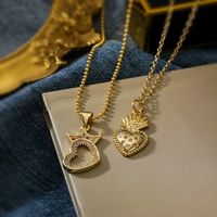 Simple Style Commute Heart Shape Crown Copper 18k Gold Plated Zircon Pendant Necklace In Bulk main image 1