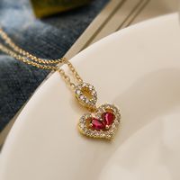 Einfacher Stil Pendeln Herzform Kupfer Überzug Inlay Zirkon 18 Karat Vergoldet Halskette Mit Anhänger main image 4