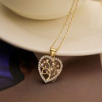Simple Style Commute Tree Heart Shape Copper Plating Inlay Zircon 18k Gold Plated Pendant Necklace sku image 1