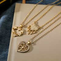 Simple Style Commute Tree Heart Shape Copper Plating Inlay Zircon 18k Gold Plated Pendant Necklace main image 1