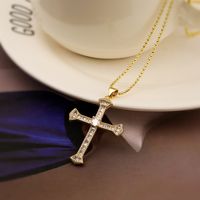Simple Style Commute Cross Copper Plating Inlay Pearl Zircon 18k Gold Plated Pendant Necklace sku image 3