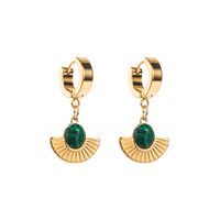 1 Pair Ethnic Style Simple Style Round Inlay Stainless Steel Turquoise Drop Earrings main image 3