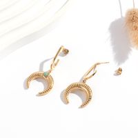 1 Pair Vintage Style Simple Style Horns Plating Inlay Stainless Steel Zircon 18k Gold Plated Drop Earrings main image 4