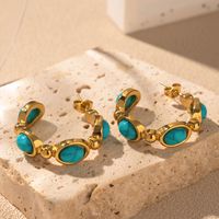 1 Pair Vintage Style Simple Style Horns Plating Inlay Stainless Steel Zircon 18k Gold Plated Drop Earrings main image 2