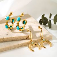 1 Pair Vintage Style Simple Style Horns Plating Inlay Stainless Steel Zircon 18k Gold Plated Drop Earrings main image 6